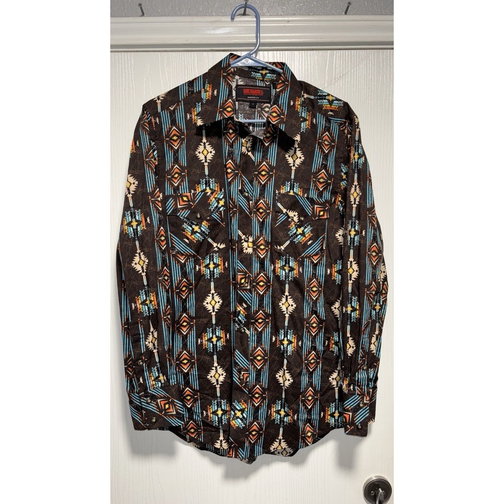 Rock & Roll Denim Modern Fit Long Sleeve Mens Large Vertical Southwestern Small